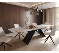 Table à manger Edge 300x100 céramique Minas mélange blanc-beige cadre en V acier plat noir