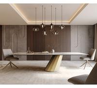 Table à manger Edge 300x100 céramique Minas mélange blanc-beige parabole métallique doré