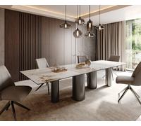 Table à manger Edge 300x100 Céramique Minas Melange Blanc-Beige Pilier Acier inoxydable Graphite