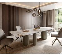 Table à manger Edge 300x100 Céramique Minas Melange Blanc-Beige Troa Métal finition à effet Titane