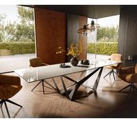 Table à manger Edge 300x100 cm céramique Onyx Champagne Spider acier plat inox graphite