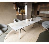 Table à manger Edge 300x100 cm céramique Onyx Pearl Estelar rond métal finition effet titane