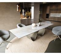 Table à manger Edge 300x100 cm céramique Onyx Pearl Infinity métal finition effet titane