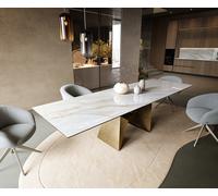 Table à manger Edge 300x100 cm céramique Onyx Pearl Origami métal doré