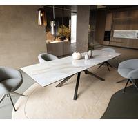 Table à manger Edge 300x100 cm céramique Onyx Pearl piètement croisé rectangulaire inox graphite