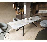 Table à manger Edge 300x100 cm céramique Onyx Pearl Zenthara angulaire métal noir