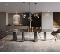 Table à manger Edge 300x100 Laminam® Emperador Extra Lucidato Marron foncé Pilier Acier inoxydable Graphite