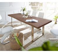 Table-à-manger Edge 300x100 XL acacia marron acier inoxydable mince Live-Edge