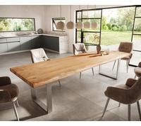 Table-à-manger Edge 300x100 XL acacia nature acier inoxydable mince Live-Edge