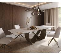 Table à manger Edge 300x100cm Céramique Minas Mélange Blanc-Beige Infinity Métal Effet Titane