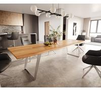 Table à manger Edge 300x100x4 chêne naturee acier inoxydable incliné Live-Edge