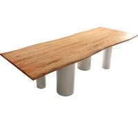 Table à manger Edge Acacia Naturee 260x100 Pilier Métal Blanc Live-Edge