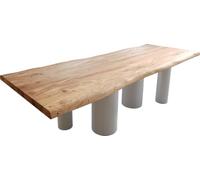 Table à manger Edge Acacia Naturee 280x100 XL Pilier Métal Blanc Live-Edge