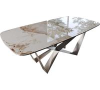 Table à Manger Edge Blanc-Beige en Forme de Bateau céramique Minas mélange 200x100 Spider Acier Plat Acier Inoxydable