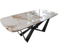 Table à Manger Edge Blanc-Beige en Forme de Bateau céramique Minas mélange 200x100 Spider Acier Plat Noir