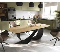 Table à manger Edge Boot 180-220x100 cm Céramique Laminam® Sabbia Eichefarbig Infinity Métal Noir extensible