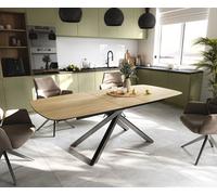 Table à manger Edge Boot 180-220x100 cm Céramique Laminam® Sabbia Eichefarbig piètement en croix Rectangle Acier inoxydable Graphite extensible
