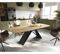 Table à manger Edge Boot 180-220x100 cm Céramique Laminam® Sabbia Eichefarbig piètement en V Flachstahl Noir extensible