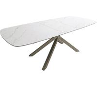 Table à manger Edge Boot 180-220x100 cm Céramique Laminam® Statuarietto | Blanc piètement en croix Rectangle Finition effet Titan extensible