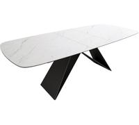 Table à manger Edge Boot 180-220x100 cm Céramique Laminam® Statuarietto | Blanc piètement en V Flachstahl Noir extensible