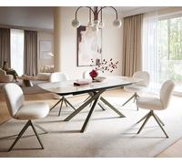 Table à manger Edge Boot 180-220x100 cm Céramique Minas Melange Blanc-Beige piètement en croix Rectangle Finition effet Titan extensible