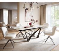 Table à manger Edge Boot 180-220x100 cm Céramique Minas Melange Blanc-Beige Spider Flachstahl Acier inoxydable Graphite extensible