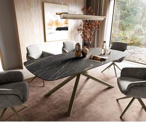 Table à manger Edge Boot 180-220x100 cm Laminam® Céramique Noir Desir Braun piètement en croix Rectangle Finition effet Titan extensible