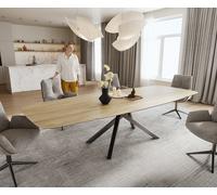 Table à manger Edge Boot 200-300x120 cm Céramique Laminam® Sabbia Eichefarbig piètement en croix Rectangle Acier inoxydable Graphite extensible