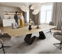 Table à manger Edge Boot 200-300x120 cm Céramique Laminam® Sabbia Eichefarbig piètement en W Noir extensible