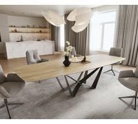 Table à manger Edge Boot 200-300x120 cm Céramique Laminam® Sabbia Eichefarbig Spider Flachstahl Acier inoxydable Graphite extensible