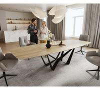 Table à manger Edge Boot 200-300x120 cm Céramique Laminam® Sabbia Eichefarbig Spider Flachstahl Noir extensible