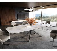 Table à manger Edge Boot 200-300x120 cm Céramique Onyx Pearl piètement en croix Rectangle Acier inoxydable extensible