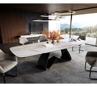 Table à manger Edge Boot 200-300x120 cm Céramique Onyx Pearl piètement en W Métal Noir extensible
