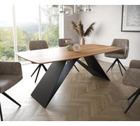 Table à manger Edge Boot 200x100 acacia nature cadre en V acier plat noir bord suisse