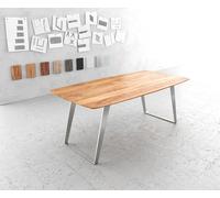 Table à manger Edge Boot 200x100 Acacia Naturel Inox inclinéee Bord Suisse
