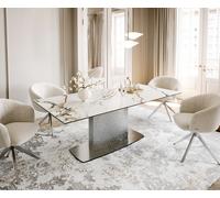 DeLife Table à Manger Edge Boot céramique Calacatta Luxe Blanc-doré-Gris 200x100 Wave Acier Inoxydable