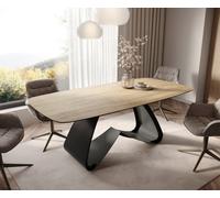 Table à manger Edge Boot 200x100 céramique Laminam® Sabbia chêne coloré cadre en W métal noir