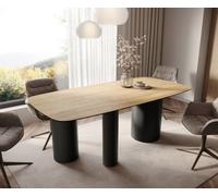 DeLife Table à Manger Edge Boot céramique Laminam® Sabbia chêne coloré 200x100 Troa métal Noir