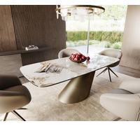 Table à manger Edge Boot 200x100 céramique Minas mélange blanc-beige Cono métallique doré