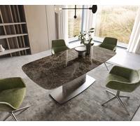DeLife Table à Manger Edge Boot Laminam® Emperador Extra Lucidato Marron foncé 200x100 Wave Acier Inoxydable