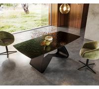 Table à manger Edge Boot 200x100 verre en relief noir 3D-Design cadre en W métal noir