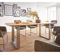 Table à manger Edge Boot 200x100x2,5-3 chêne nature acier inoxydable mince bord suisse