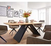 Table à manger Edge Boot 200x100x2,5-3 chêne nature cadre en V acier plat noir bord suisse