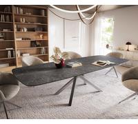 Table à manger Edge Boot 240-300x120 cm Céramique Laminam® Nero Greco Anthracite piètement en croix Rectangle Acier inoxydable extensible