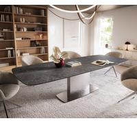 Table à manger Edge Boot 240-300x120 cm Céramique Laminam® Nero Greco Anthracite Wave Acier inoxydable extensible