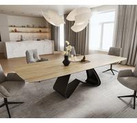 Table à manger Edge Boot 240-300x120 cm Céramique Laminam® Sabbia Eichefarbig piètement en W Noir extensible