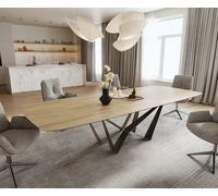 Table à manger Edge Boot 240-300x120 cm Céramique Laminam® Sabbia Eichefarbig Spider Flachstahl Acier inoxydable extensible