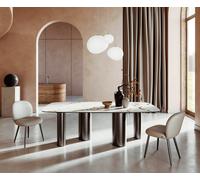 Table à manger Edge Boot 240x120 Céramique Calacatta Luxe Blanc-Doré-Gris Pilier Acier inoxydable Graphite