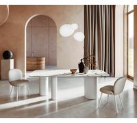DeLife Table à Manger Edge Boot Céramique Calacatta Luxe Blanc-Doré-Gris 240x120 Troa Métal Blanc