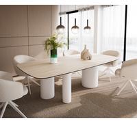 DeLife Table à Manger Edge Boot Céramique Travertin Naturee 240x120 Troa Métal Blanc
